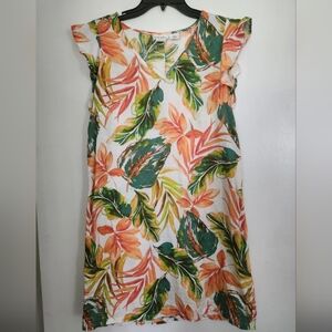 Nicole Miller Linen Dress Tropical Ruffle Sleeve Size X Small